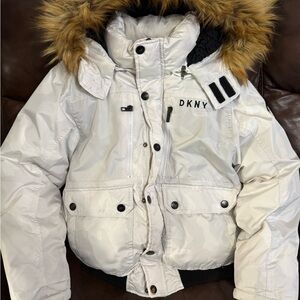 DKNY Kids Puffer Jacket with Faux Fur Trim